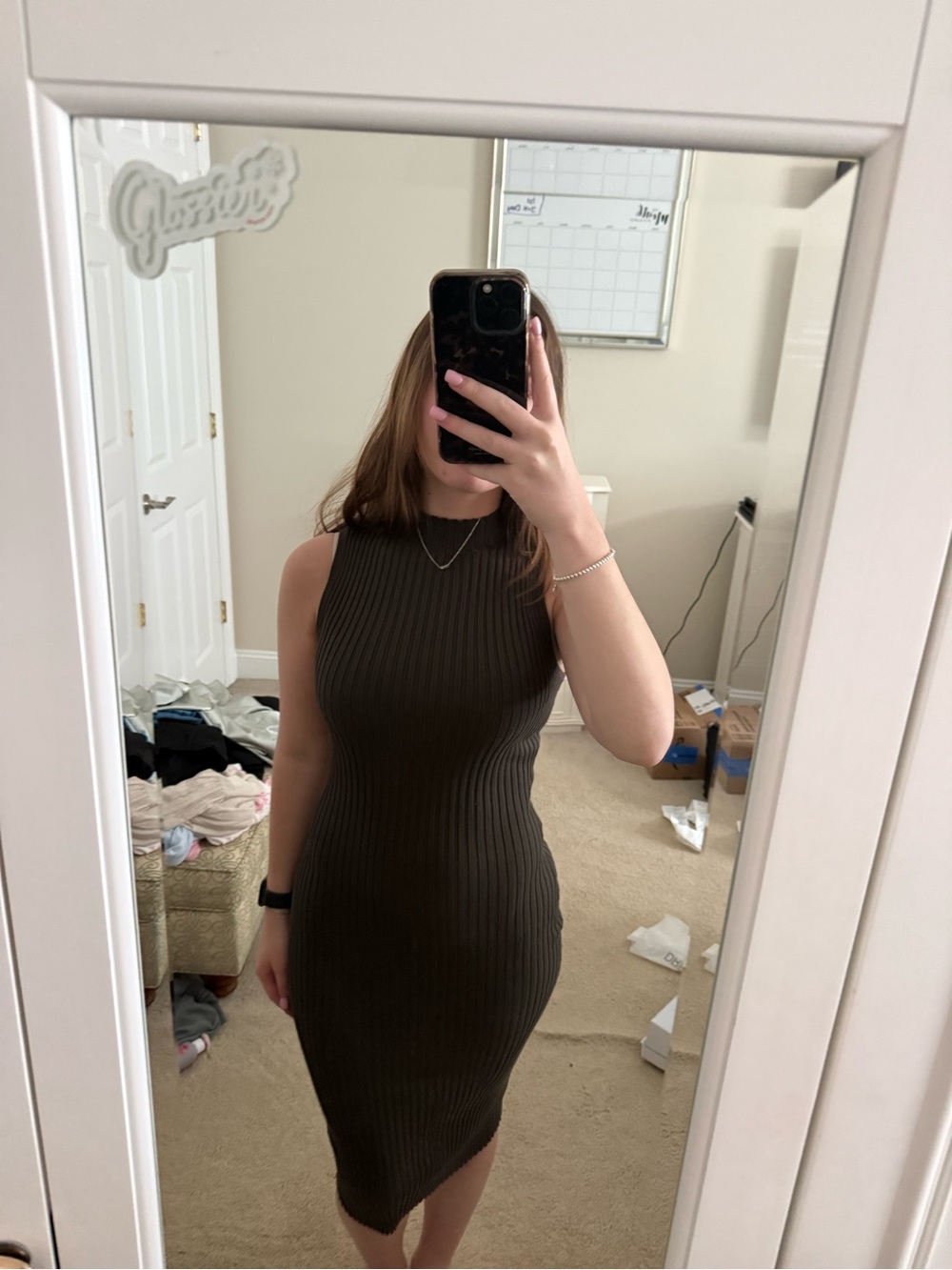 Lovely Day Olive Ribbed Sleeveless Midi Dress